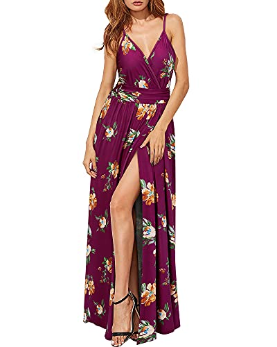Women Summer 2025 Maxi Dress Vacation Floral Spaghetti Strap Spring Casual Boho Split Beach Long Flowy Sundress