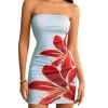 Women's Floral Print Mini Tube Dress Summer Strapless Sleeveless Bodycon Dresses