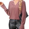Women's Velvet Smocked Dressy Casual Fall Outfits Long Sleeve Button Down Shirts Business Work Tops Trendy