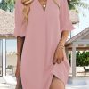 Shift Dress for Women V Neck Short Sleeves Solid Color Casual Flowy Summer Dresses(S-2XL)