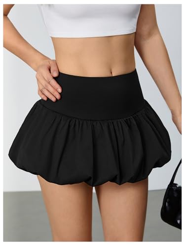 Women's High Waist Ruffle Hem Bubble Mini Skirt A Line Flared Cute Skirts Streetwear