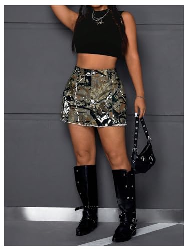 Women's Plus Size Y2K Mini Denim Skirt High Waist Bodycon Cargo Skirts with Flap Pocket
