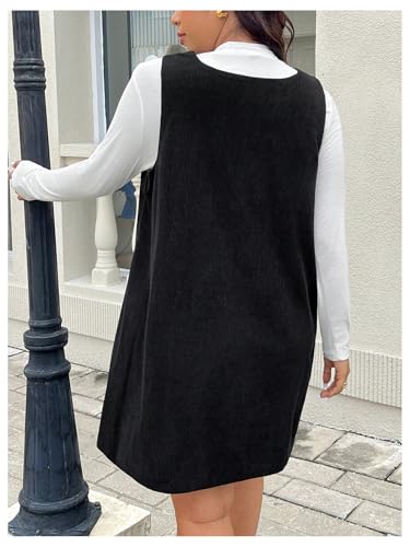 Women's Plus Size Corduroy V Neck Tank Overall Dress Sleeveless Loose Casual Short Dress