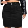 Women's Plus Size Stretchy Bodycon Denim Cargo Skirt High Waisted Short Jean Skirts