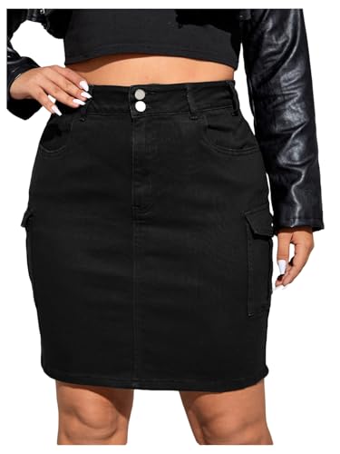 Women's Plus Size Stretchy Bodycon Denim Cargo Skirt High Waisted Short Jean Skirts