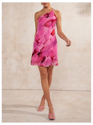 Women's Tie Dye One Shoulder Sleeveless Dress Draped Backless Mini Dresses