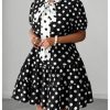 Women's Plus Size Polka Dots Bow Tie Short Dress Puff Sleeve Ruffle A Line Dresses