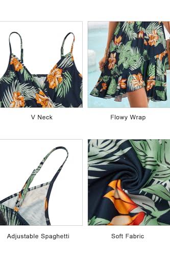Womens Summer Dress 2024 Spring Sundresses Floral Flowy Casual Beach Vacation Wrap V Neck Spaghetti Strap Dresses
