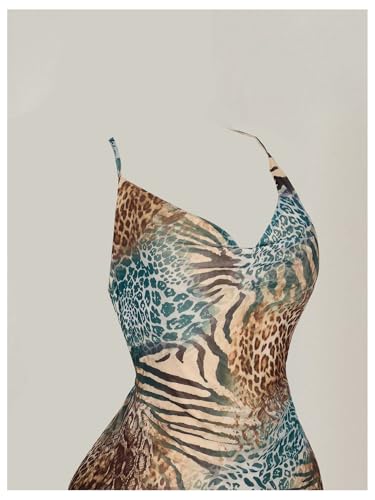 Women's Plus Size Leopard Print Draped Cowl Neck Cami Dress Criss Cross Backless Mini Dresses