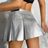 Women's Metallic A Line Skirt Pu Drop Waist Pleated Mini Party Club Skirt