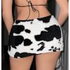 Women's Cow Print Fuzzy Bodycon Mini Skirt Sexy Low Rise Skirts