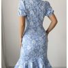 Women's Floral Fishtail Bodycon Dress Puff Sleeve Knee Length Cocktail Party Dresses