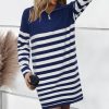 Women's Winter Sweater Dress 2024 Striped Long Sleeve Lapel Collar Chunky Knit Slouchy Oversized Sweaters