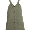 Girl's Button Front V Neck Overall Dress Sleeveless Corduroy Pinafore Dresses