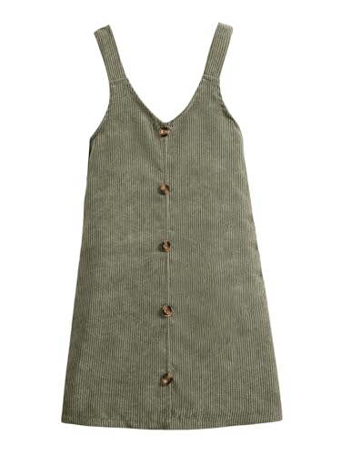 Girl's Button Front V Neck Overall Dress Sleeveless Corduroy Pinafore Dresses