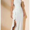 Women's Ruffle High Split Strapless Bodycon Dress Cocktail Wedding Party Maxi Dresses