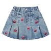 Toddler Girl's Cute Cherry Embroidery Pleated Denim Skirt Elastic Waist Short Jean Skirts