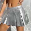 Women's Metallic A Line Skirt Pu Drop Waist Pleated Mini Party Club Skirt