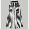 Women's Plus Size Striped High Waist Button Decor Flare A Line Maxi Skirt with Pockets