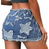 Women's Star Pattern Ripped Raw Hem Bodycon Pencil Skirts Slim Fit Y2K Cheeky Denim Hip Skirt