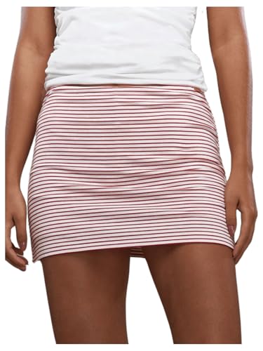 Women's Striped Bodycon Mini Skirt Athletic Workout Skorts Shorts