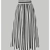 Women's Plus Size Striped High Waist Button Decor Flare A Line Maxi Skirt with Pockets