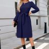 Womens Long Sleeve Casual Dresses 2025 Business Work Teacher Fall Church Belted A Line Flowy Midi Dress