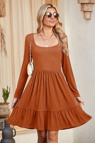 Long Sleeve Casual Womens Fall Dresses Modest Church Teacher Work Babydoll Boho Sundress 2025 with Pockets