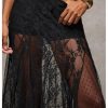Women's Sexy See Through Sheer Lace Maxi Skirt Low Waist Ruffle Hem A Line Flowy Skirt