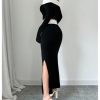 Women's 2 Piece Split Fishtail Skirt Set Monochrome Off Shoulder Top Outfit