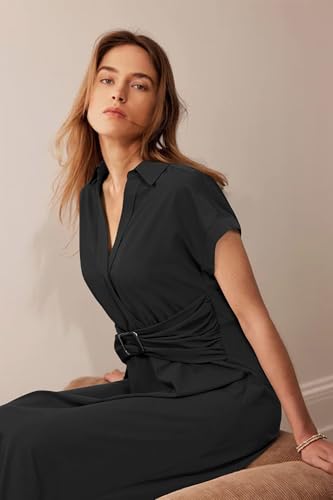 Womens Wear to Work Teacher Business Casual Dress Funeral Midi Dresses Button Down Office Clothes with Pockets
