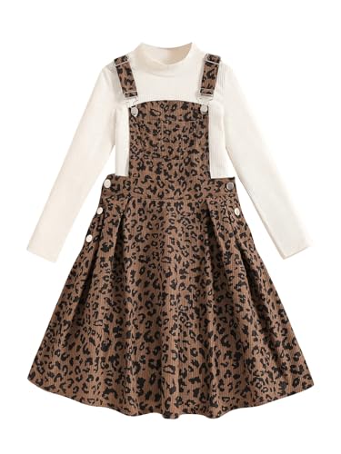 Girl's Leopard Print Corduroy Pinafore Dress Sleeveless Short Overall Dresses