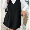 Women's Plus Size Corduroy V Neck Tank Overall Dress Sleeveless Loose Casual Short Dress