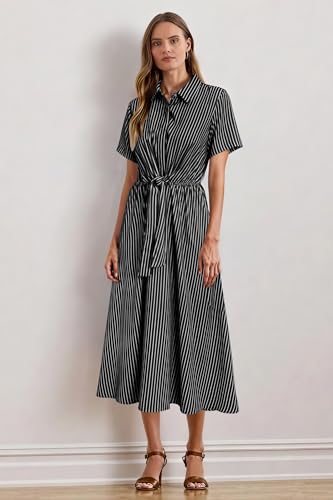 Womens Wear to Work Teacher Business Casual Outfits Long Dresses Tie Waist Shirt Dress Attire with Pockets