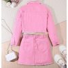 Girl's 2 Piece Outfits Ripped Button Down Jacket Elastic Waist Denim Skirt Set