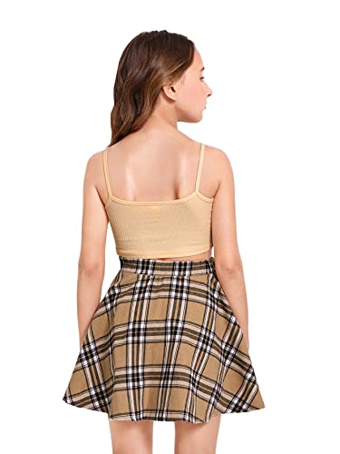 Girl's 2 Piece Outfits Cartoon Print Cami Top and Plaid Skater Skirt Set