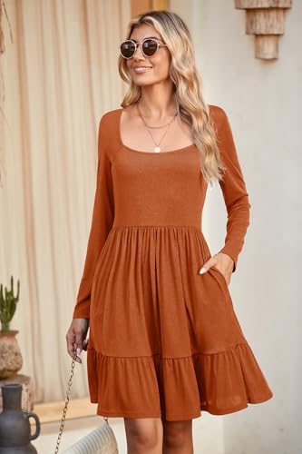 Long Sleeve Casual Womens Fall Dresses Modest Church Teacher Work Babydoll Boho Sundress 2025 with Pockets