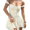 Women's Textured Tie Front Sleeveless Mini Dress Asymmetrical Ruffle Cowgirl Cami Dresses