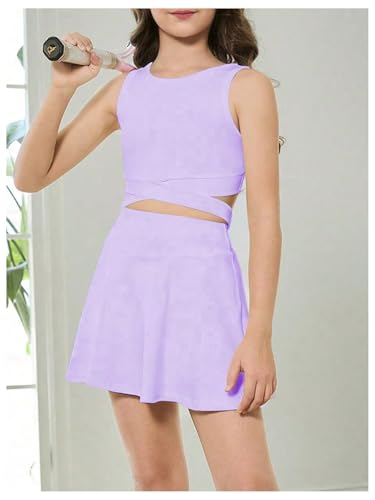 Girl's Workout Outfits Crisscross Crop Tank Top and Flare Skort Skirt Set