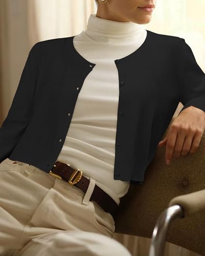 Newshows Cropped Cardigan Sweaters for Women 2025 Crew Neck Button Down Open Front Knit Bolero Shrugs