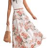 Girl's 2 Piece Outfits Lace Sleeveless Tank Top and Floral Print A Line Skirt Set