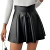Women's Faux PU Leather Skirt High Waisted A Line Skater Mini Skirts