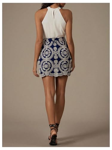 Women's Boho Tribal Print Scallop Trim Summer Zipper Bodycon Mini Skirt