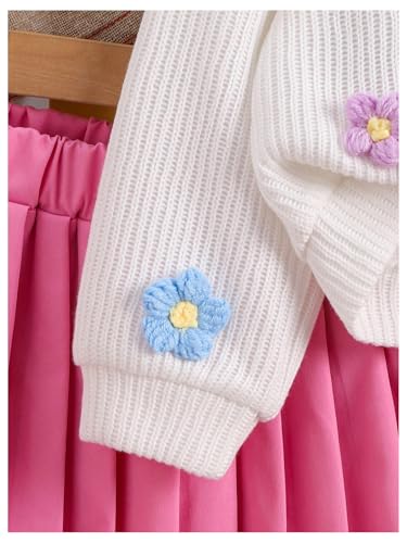 Toddler Girl's 2 Piece Outfits 3D Flower Button Down Cardigan and Pleated Aline Skirts Set