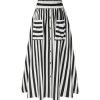 Women's Plus Size Striped High Waist Button Decor Flare A Line Maxi Skirt with Pockets