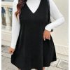 Women's Plus Size Corduroy V Neck Tank Overall Dress Sleeveless Loose Casual Short Dress