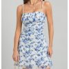 Women's Floral Ruched Cami Dress Boho Spaghetti Strap A Line Short Dresses