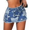 Women's Star Pattern Ripped Raw Hem Bodycon Pencil Skirts Slim Fit Y2K Cheeky Denim Hip Skirt
