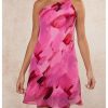 Women's Tie Dye One Shoulder Sleeveless Dress Draped Backless Mini Dresses