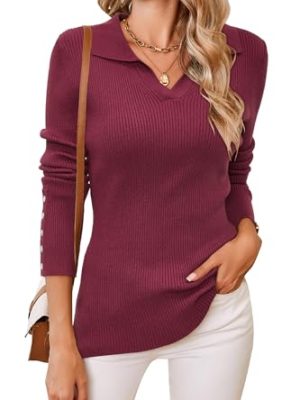 Womens Fall Fashion Sweater 2024 Business Tops Long Sleeve Clothes Casual Outfits Dressy Shirt Knit Pullover Blouse